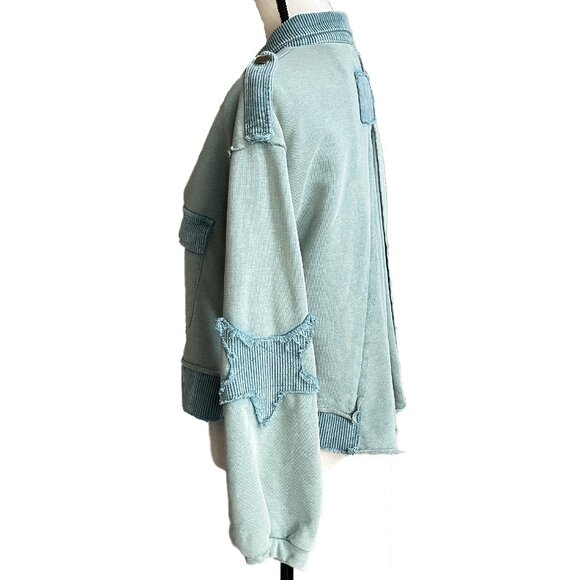 POL Teal French Terry Knit Boho Jacket Corduroy SMALL - Picture 9 of 12